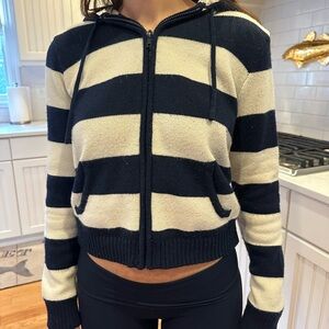 Brandy Melville navy and White Zip-Up Sweater excellent